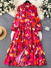Long Sleeves Buttoned Down Double Split Hem Dress MAX SIZE / Red