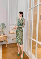 Longsleeve Wrapped Floral Midi Dress