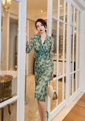 Longsleeve Wrapped Floral Midi Dress