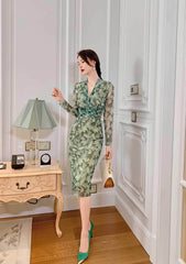 Longsleeve Wrapped Floral Midi Dress
