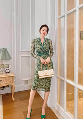 Longsleeve Wrapped Floral Midi Dress