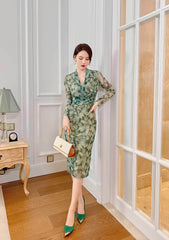 Longsleeve Wrapped Floral Midi Dress