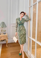 Longsleeve Wrapped Floral Midi Dress