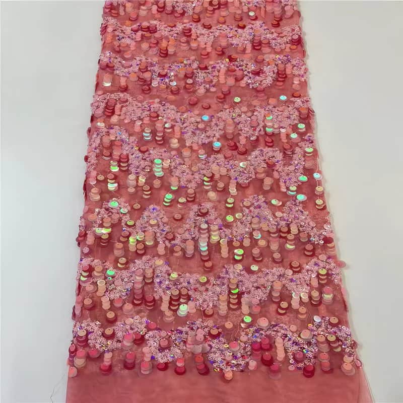 Luxurious African French Lace Sequin Detail Fabric B4R6H Pink / 5 yards