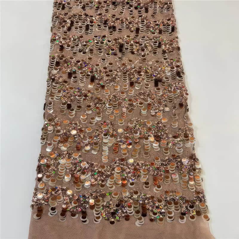 Luxurious African French Lace Sequin Detail Fabric B4R6H Tan / 5 yards