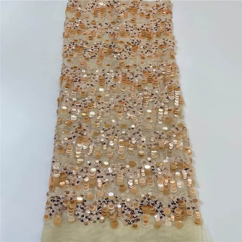 Luxurious African French Lace Sequin Detail Fabric B4R6H Wheat / 5 yards