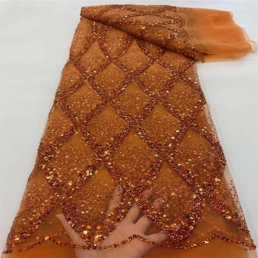 Luxurious African French Lace Sequin Detail Fabric Q9L5M Chocolate / 5 yards