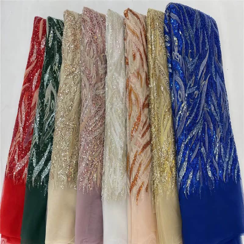 Luxurious African French Lace Sequin Detail Fabric X8VIT