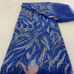 Luxurious African French Lace Sequin Detail Fabric X8VIT Blue / 5 Yards