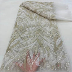 Luxurious African French Lace Sequin Detail Fabric X8VIT Ivory / 5 Yards