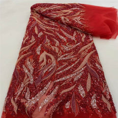 Luxurious African French Lace Sequin Detail Fabric X8VIT Red / 5 Yards