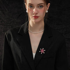 Luxurious Floral Starburst Crystal Inlaid Diamante Brooch Coral