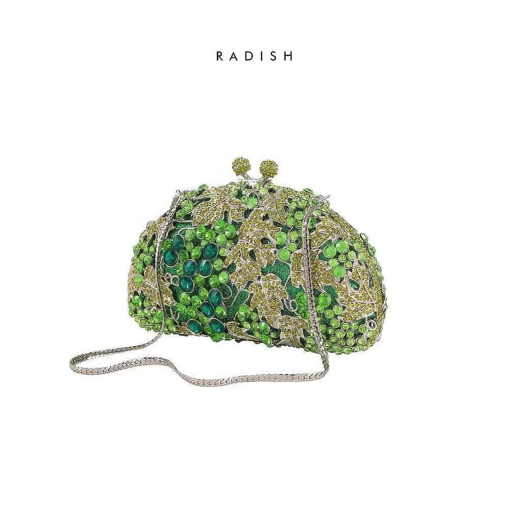 Luxurious Grape Vine Crystal Rhinestone Diamante Clutch Purse Green