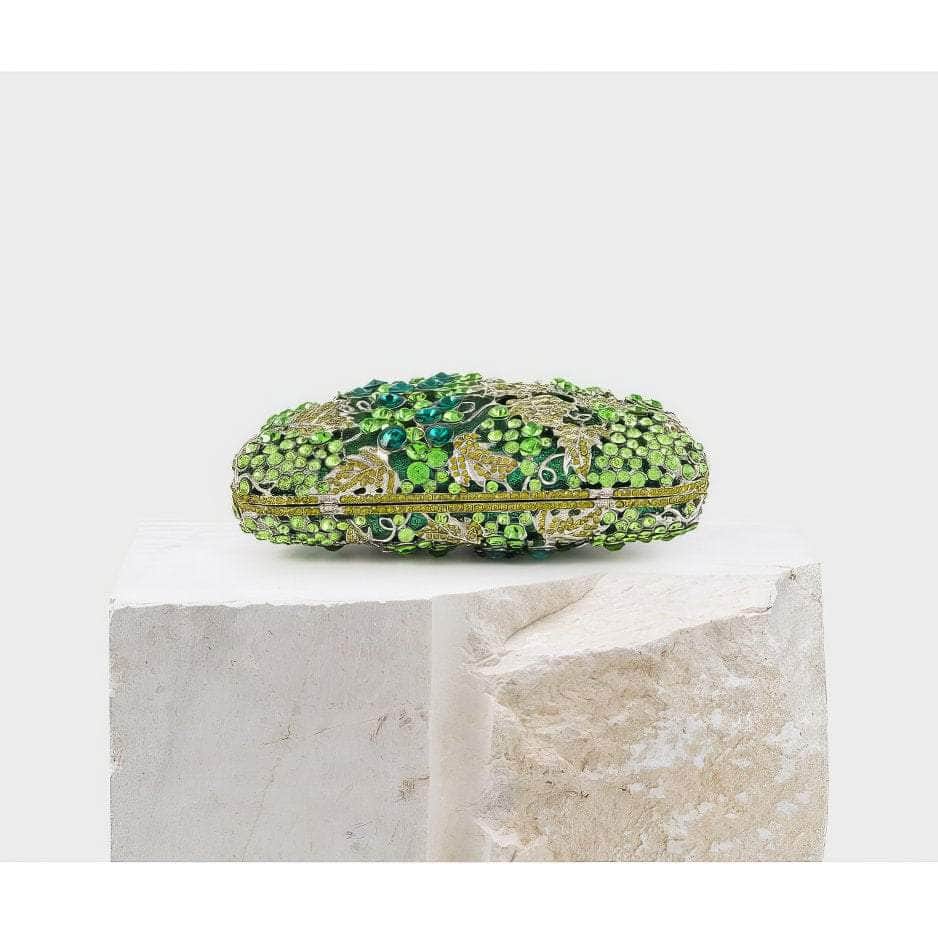 Luxurious Grape Vine Crystal Rhinestone Diamante Clutch Purse Green