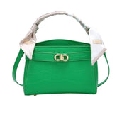 Luxurious Square Bag with Mini Crocodile Embossed Silk Scarf