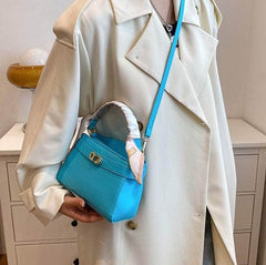Luxurious Square Bag with Mini Crocodile Embossed Silk Scarf