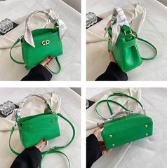 Luxurious Square Bag with Mini Crocodile Embossed Silk Scarf