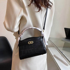 Luxurious Square Bag with Mini Crocodile Embossed Silk Scarf