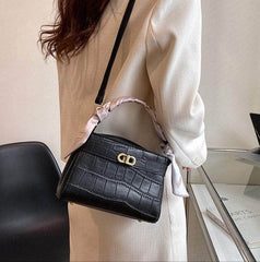 Luxurious Square Bag with Mini Crocodile Embossed Silk Scarf
