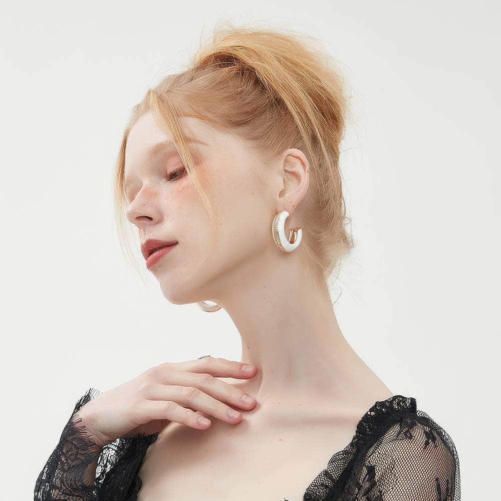 Luxury Enamel Gold Detailed Hoop Earrings