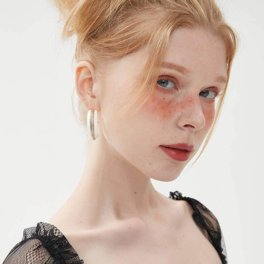 Luxury Enamel Gold Detailed Hoop Earrings