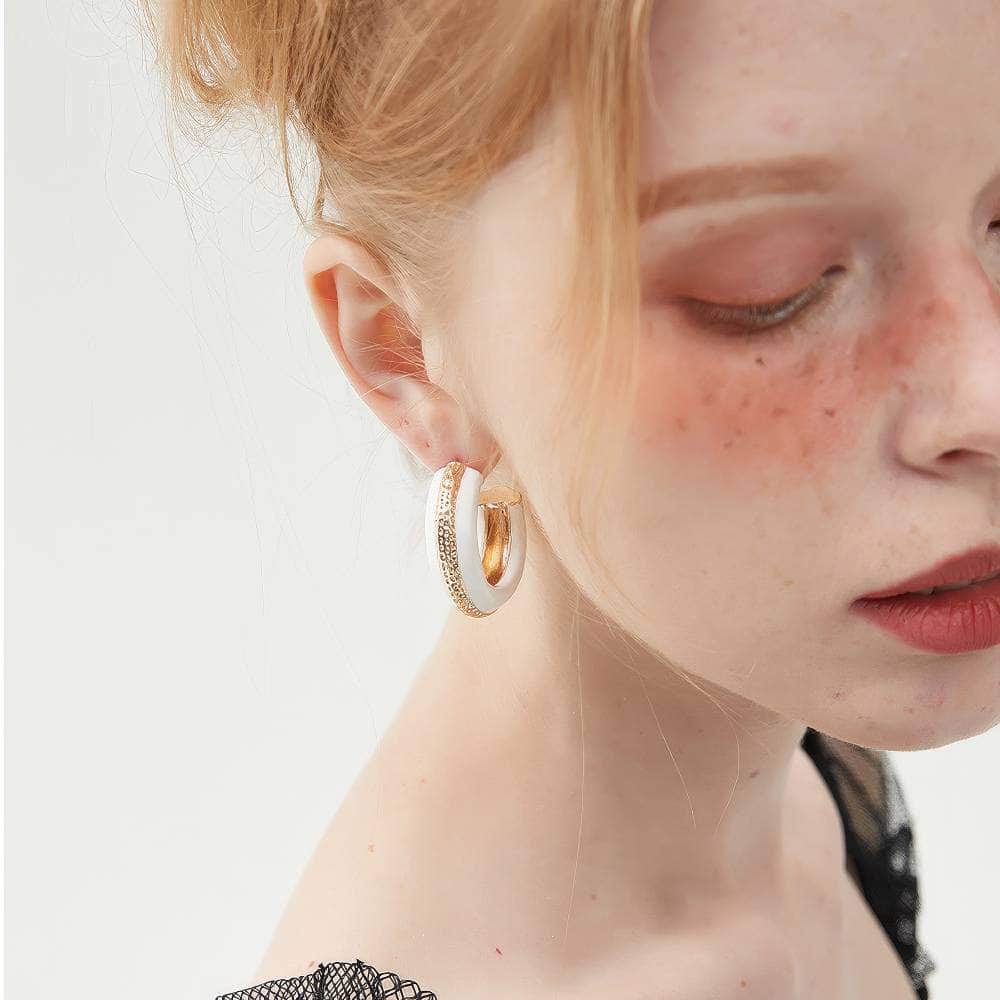 Luxury Enamel Gold Detailed Hoop Earrings