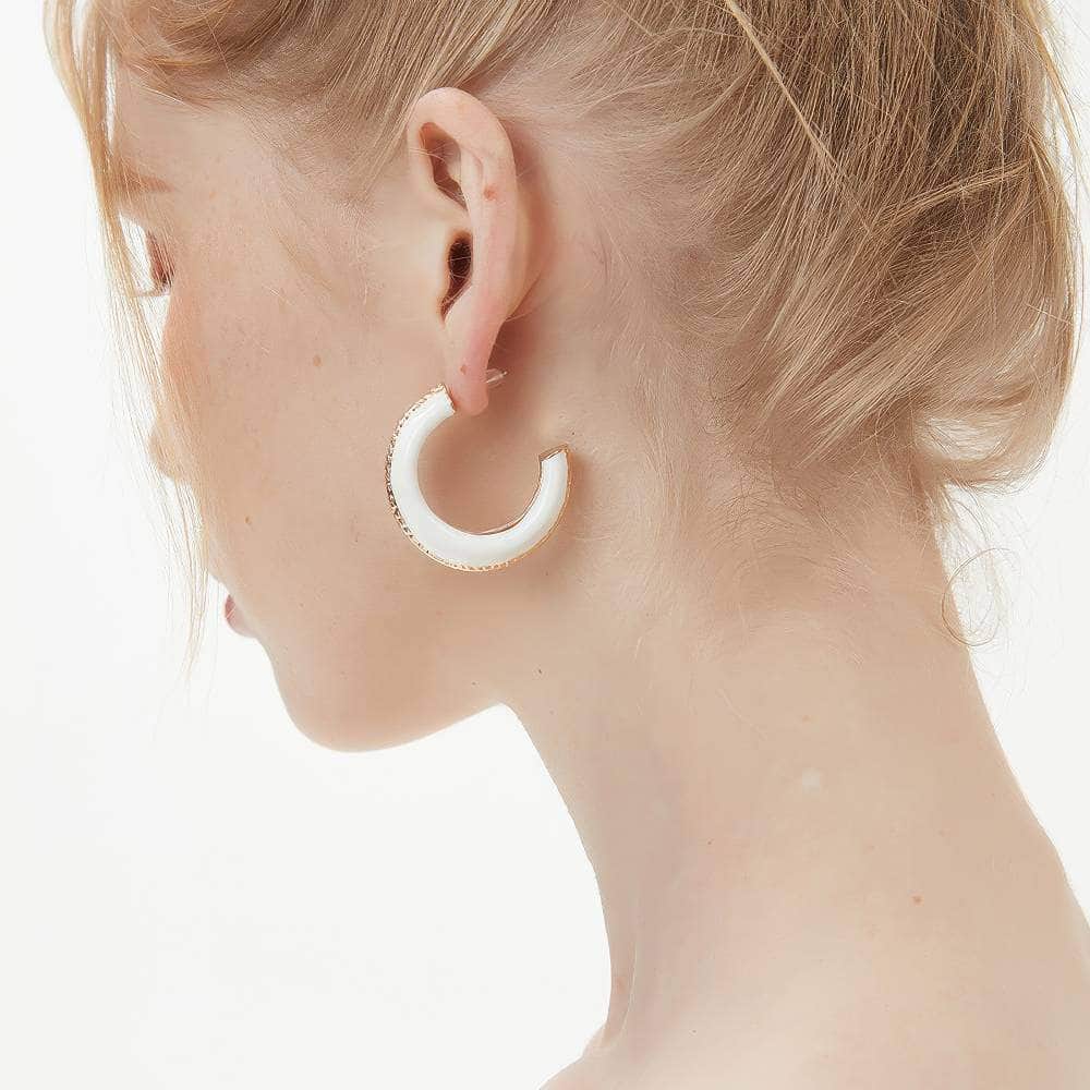 Luxury Enamel Gold Detailed Hoop Earrings