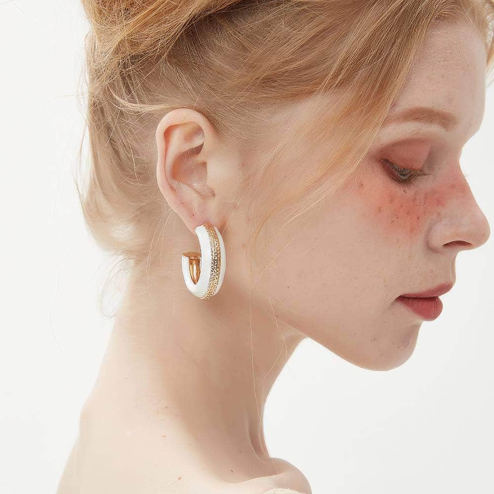 Luxury Enamel Gold Detailed Hoop Earrings
