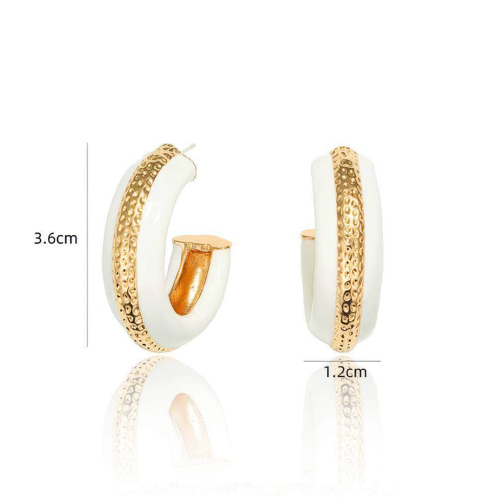 Luxury Enamel Gold Detailed Hoop Earrings