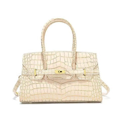 Luxury Exotic Crocodile Skin Leather Handbag Ivory