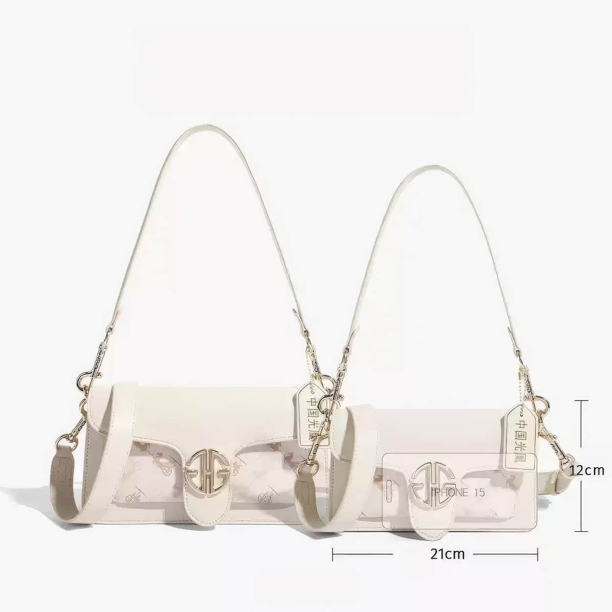 Luxury Leather Chain Shoulder Handbag with Gold Monogram Hardware Monogram / Small / White