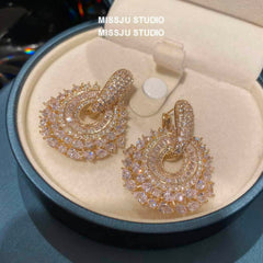 Luxury Paved Crystals Sparkling Round Statement Earrings White
