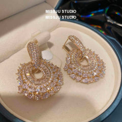 Luxury Paved Crystals Sparkling Round Statement Earrings White
