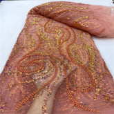 Luxury Sequin Lace French Net Embroidery Tulle Beaded Fabric-D3E4F Salmon / 5 yards