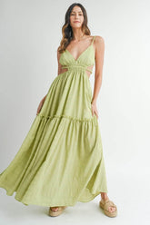 MABLE Cutout Waist Backless Maxi Dress Sage / S