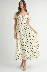 MABLE Polka Dot Puff Sleeve Midi Dress Cream / S
