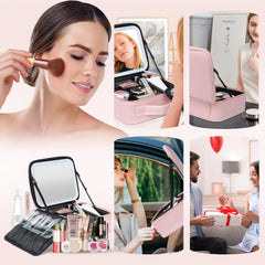 Makeup Train Case with Adjustable LED Mirror - Cosmetic Travel Case with Dividers for Lady