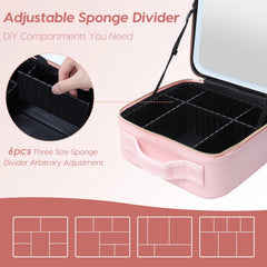 Makeup Train Case with Adjustable LED Mirror - Cosmetic Travel Case with Dividers for Lady