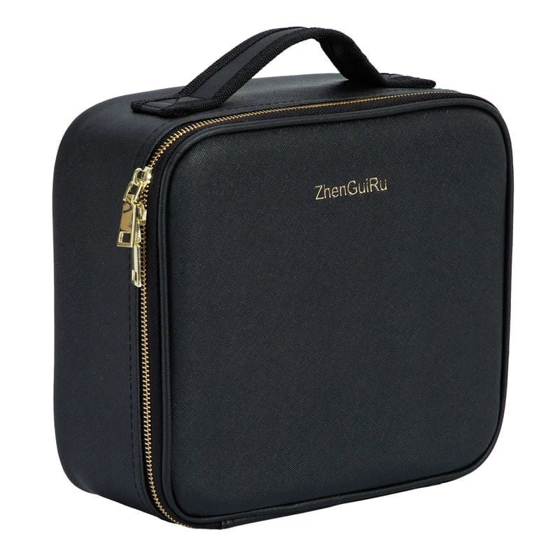 Makeup Train Case with Adjustable LED Mirror - Cosmetic Travel Case with Dividers for Lady Black with Mirror