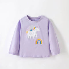 Malwee Toddler Long-Sleeve T-Shirt with Magical Unicorn and Rainbow Applique 2-3 Years / Purple