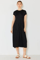 Marina West Swim Pleated Cap Sleeve A-Line Dress Black / S/M