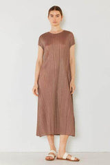 Marina West Swim Pleated Cap Sleeve A-Line Dress Gray Brown / S/M