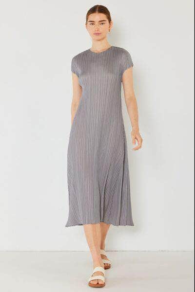 Marina West Swim Pleated Cap Sleeve A-Line Dress Gray / S/M