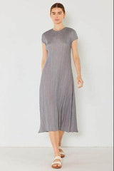 Marina West Swim Pleated Cap Sleeve A-Line Dress Gray / S/M