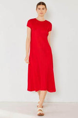 Marina West Swim Pleated Cap Sleeve A-Line Dress Red / S/M