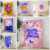 Maximalist Art Poster: Pink Floral Wall Art Canvas for Modern Living Room and Bedroom Decor