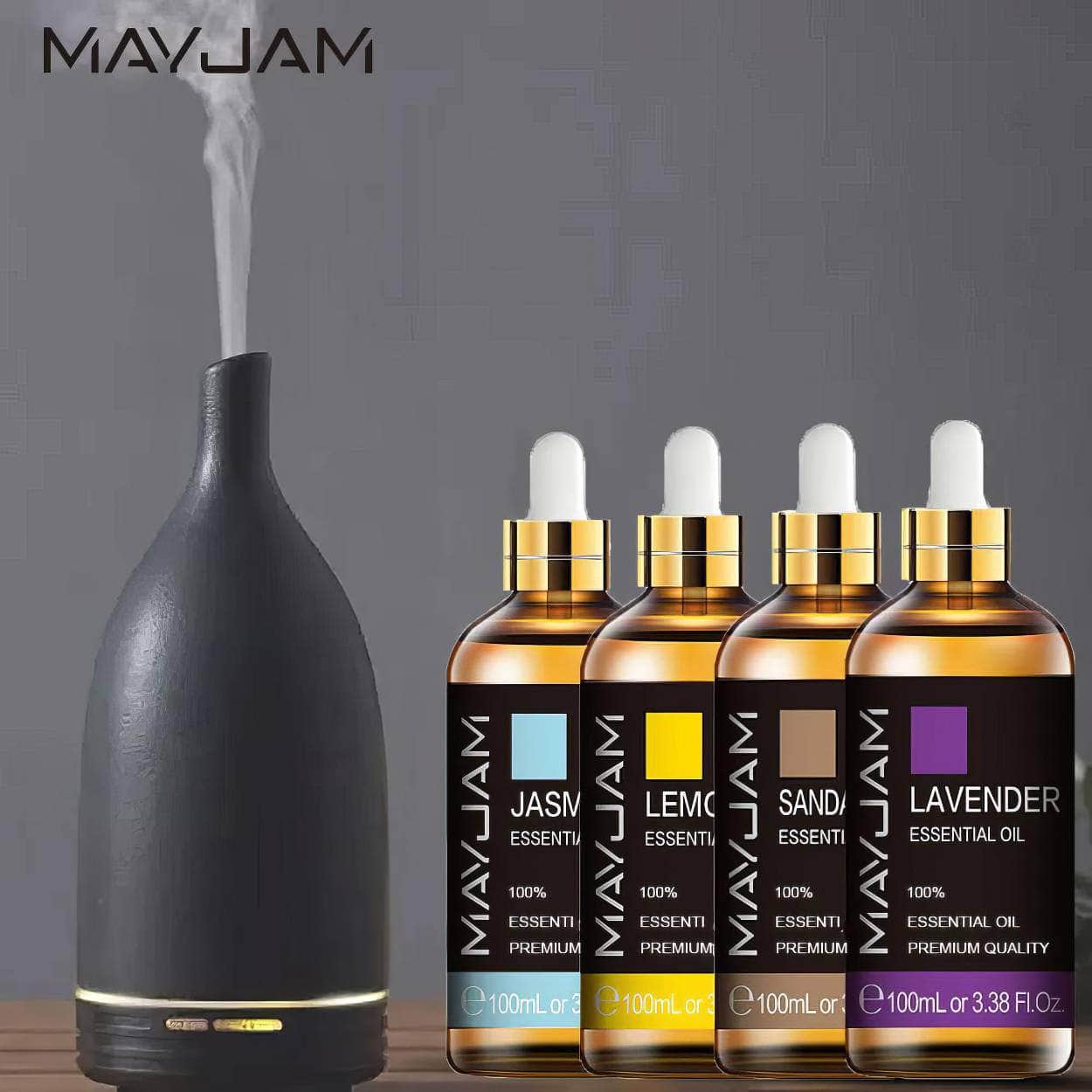MAYJAM Essential Oils: 10ml, 30ml, 100ml for Humidifier Diffuser - Lavender, Jasmine, Eucalyptus, Ylang Ylang, Vanilla, Tea Tree Aroma Oil