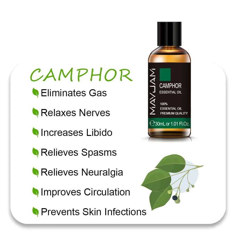MAYJAM Essential Oils: 10ml, 30ml, 100ml for Humidifier Diffuser - Lavender, Jasmine, Eucalyptus, Ylang Ylang, Vanilla, Tea Tree Aroma Oil Camphor Oil / 30ml / CHINA