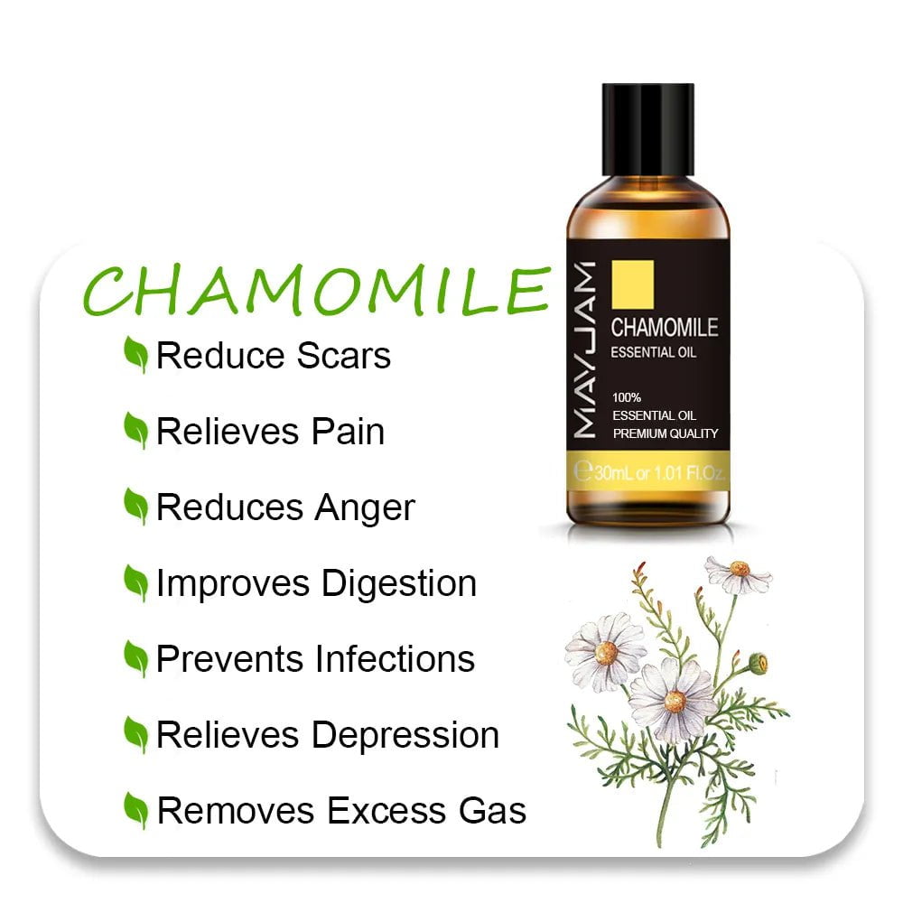 MAYJAM Essential Oils: 10ml, 30ml, 100ml for Humidifier Diffuser - Lavender, Jasmine, Eucalyptus, Ylang Ylang, Vanilla, Tea Tree Aroma Oil Chamomile Oil / 30ml / CHINA