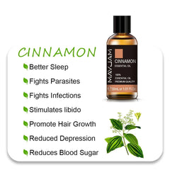 MAYJAM Essential Oils: 10ml, 30ml, 100ml for Humidifier Diffuser - Lavender, Jasmine, Eucalyptus, Ylang Ylang, Vanilla, Tea Tree Aroma Oil Cinnamon Oil / 30ml / CHINA